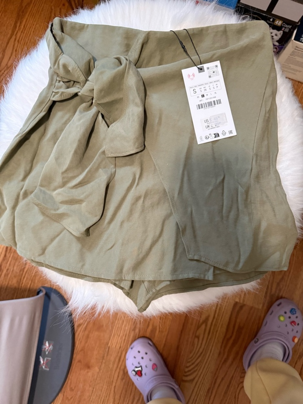 Zara Olive Green Mini Skort with Front Tie